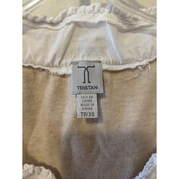 Vintage Y2K Ribbed Knit Ruffle Lace V-Neck Top Beige Tie Academia Office School - Picture 7 of 10